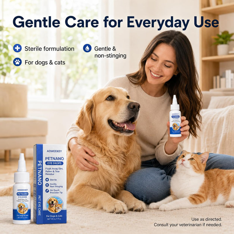 PetNano Eye Drops for Dogs & Cats, Sterile Pet Eye Rinse for Tear Stains & Eye Discharge, Gentle Non-Stinging Eye Wash with Taurine & Lutein, No-Touch Tip,30 mL (1 fl oz) | Gentle, Sterile, Non-Stinging Eye Care
