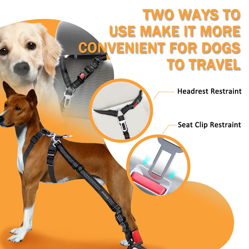 Vehicle Harnesses, 2 in1 Dog Belts for Cars, 2 Pack Pet Harnesses Headrest Restraint Clip Adjustable Dog Car Harness Belt with Anti-Shock Elastic Bungee Buffer for All Vehicles (Black) Black - BeesActive Australia