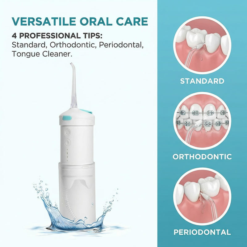 Cordless Water Flosser for Teeth, Portable Oral Irrigator with 20-Day Use, 4 Nozzles & Telescopic Tank, 3 Modes IPX7 Waterproof, Mini Travel Dental Flosser for Braces, Sensitive Gums and Home Use