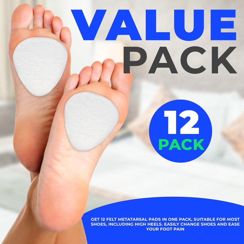 Metatarsal Foot Pads for Pain Relief, Foot Pain Relief Pads, Set of 12, 1/4" Thick, for Ball of Foot Cushioning, Mortons Metatarsalgia & Neuroma Support for Women and Men