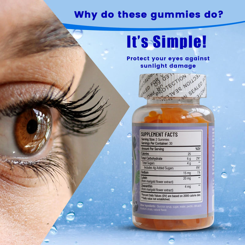 Lutein Eye Gummies, Eye Care Supplements for Adults, 60 Ct | With Lutein 20mg & Zeaxanthin 4mg, Supports Vision & Clarity, Vegan, Blueberry Flavored