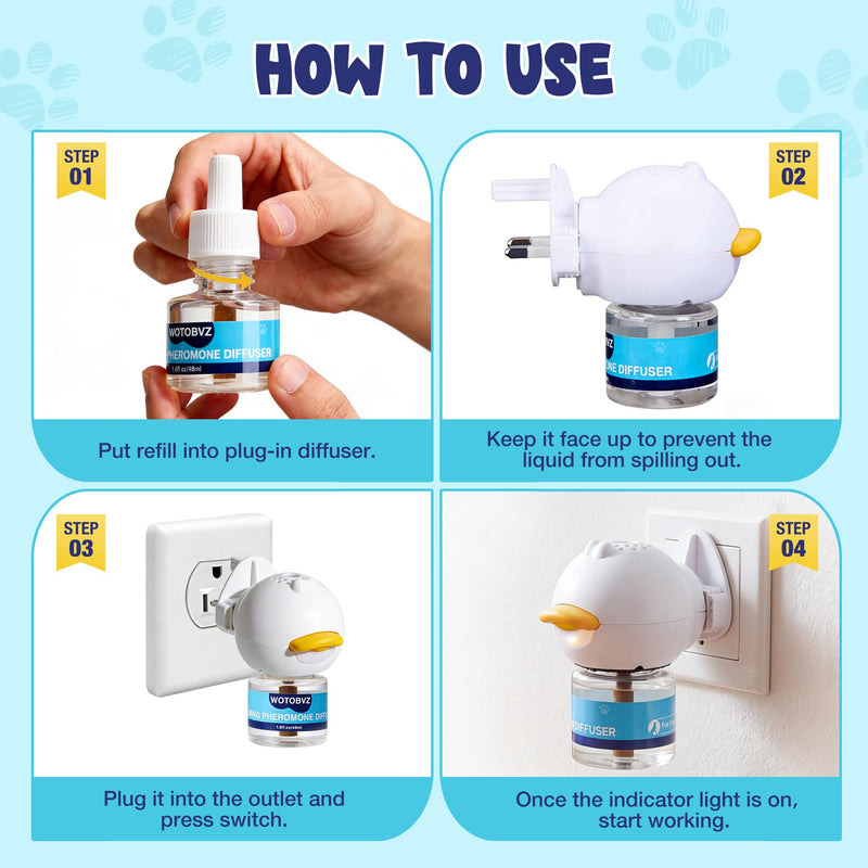 Dog Calming Plug in, Relaxants & Anxiety Relief Therapet Diffuser for Dogs, 4-in-1 Dog Calming Diffuser Pheromone Equipped with 1 Diffuser+3 Refills, Adapt for Dogs Tasteless
