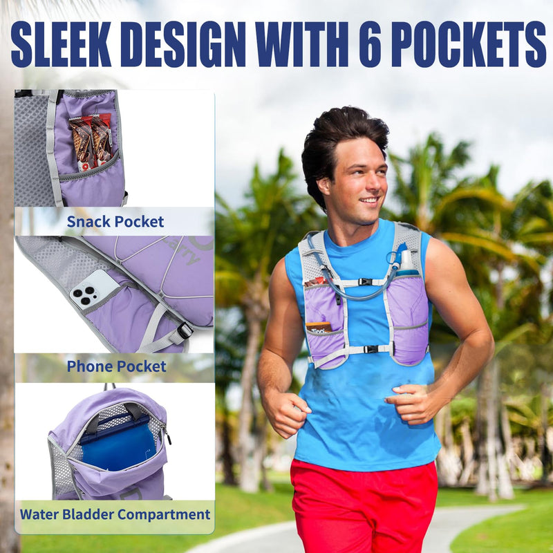 Lightweight Running Vest for Women and Men Hydration Backpack Pack with 1.5L Water Bladder Bag for Hiking Trail Running Gear Cycling Marathon Lavender