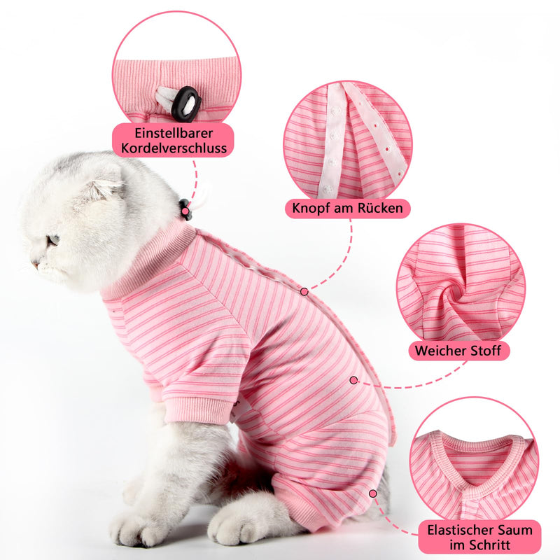 HEYWEAN Cat Bodysuit After Surgery Castration Cat Bodysuit Stripes Long-Sleeved Cat Clothing Neck Collar Alternatives Cat Bodysuit for Cats Surgery Anti-Licking After Surgery Wear M Pink - BeesActive Australia