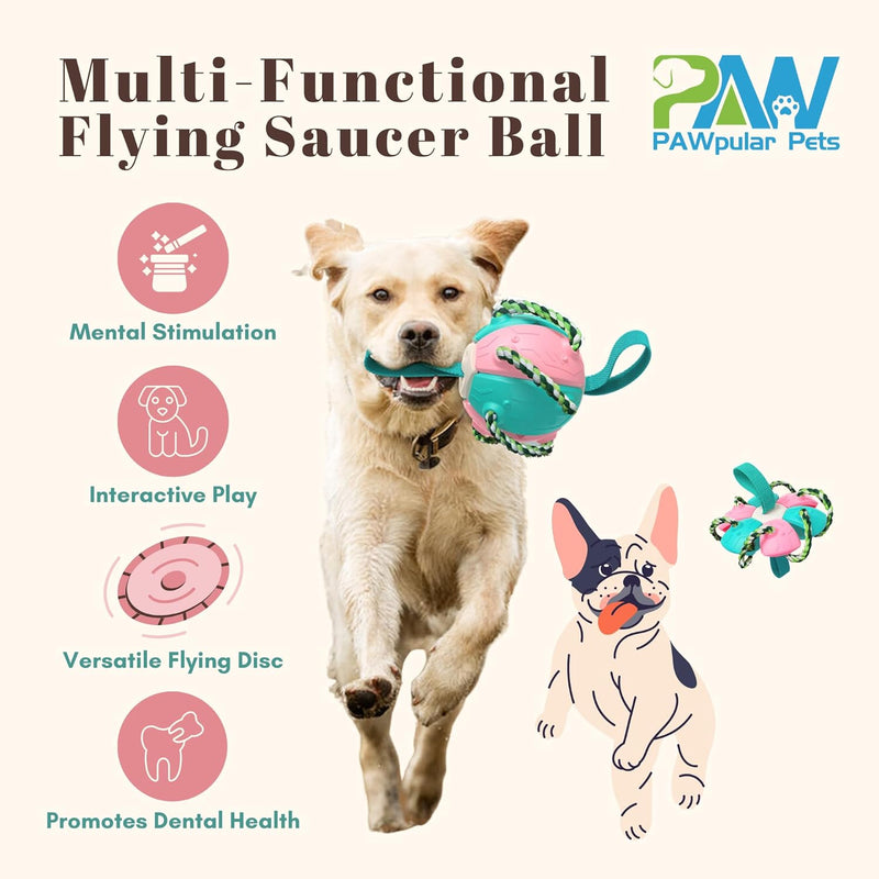 Rebound Frisbee Ball, Multi-Function Chew & Tug Toy for Dogs, Flying Disc, Interactive Tug-of-War Dog Toy, Promotes Dental Health, Ideal for Water Play and Outdoor Fun (Pink & Blue) Pink & Blue - BeesActive Australia