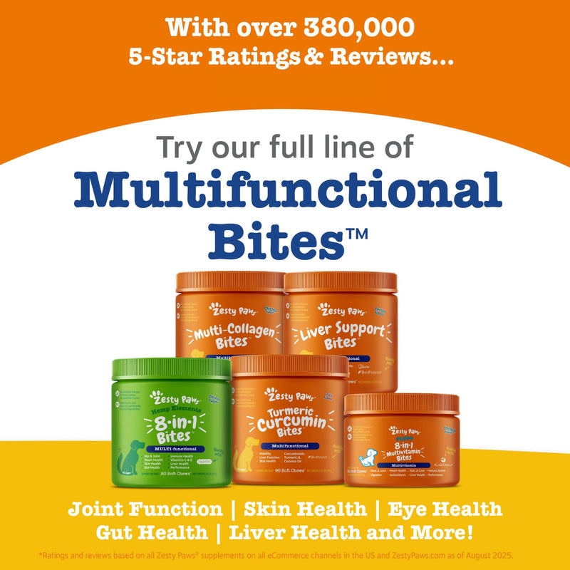 Zesty Paws Multivitamin Treats for Dogs, Glucosamine Chondroitin Joint Support + Digestive Enzymes & Probiotics, Grain Free Dog Vitamins and Supplements for Skin & Coat, Peanut Butter - 90ct Peanut Butter - 8-in-1 90 Count (Pack of 1)