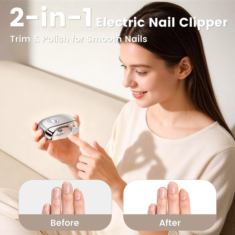 Electric Nail Clippers, 2 in1 Smart Toenail Clippers with File&Nail Trimmer, Polishing for Fingers and Toes, Rechargeable Fingernail Grinder with 3 Speeds for Senior Adults Caregivers, SpaceGray