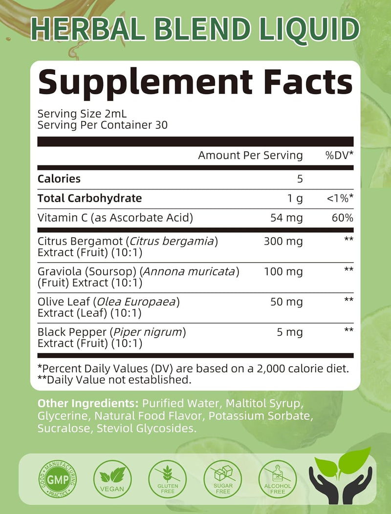 Citrus Bergamot Liquid Drops - Natural Supplement with Soursop, Red Yeast Rice, Garlic, Olive Leaf, Black Pepper - High Absorption - Support Overall Wellness* - Soursop Bitters Liquid, 2 Fl Oz - BeesActive Australia