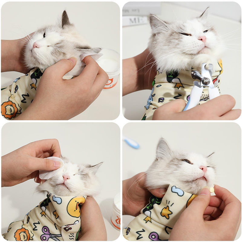 Cat Wrap for Cutting Nails, Self-Adhesive Cat Grooming Wrap, Calm and Cozy Cat Swaddle Burrito Wrap, Cat Restraint for Nail Clipping, Cat Grooming Supplies L:27.5*27.5in(within 16 lbs) - BeesActive Australia