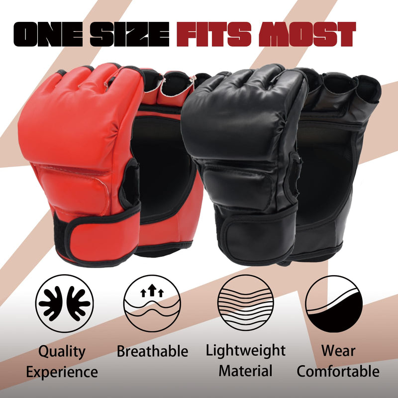 2 Pairs Boxing Gloves Kickboxing Gloves for Men Women Beginner Professional Shockproof Leather Sparring Training Gloves Set MMA Gloves BlackRed