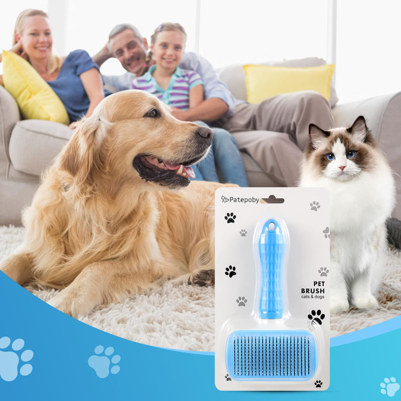 Pet brush，cat brush with release button，dog brush， for grooming Remove loose hair and prevent tangling,fine needle（Blue） - BeesActive Australia