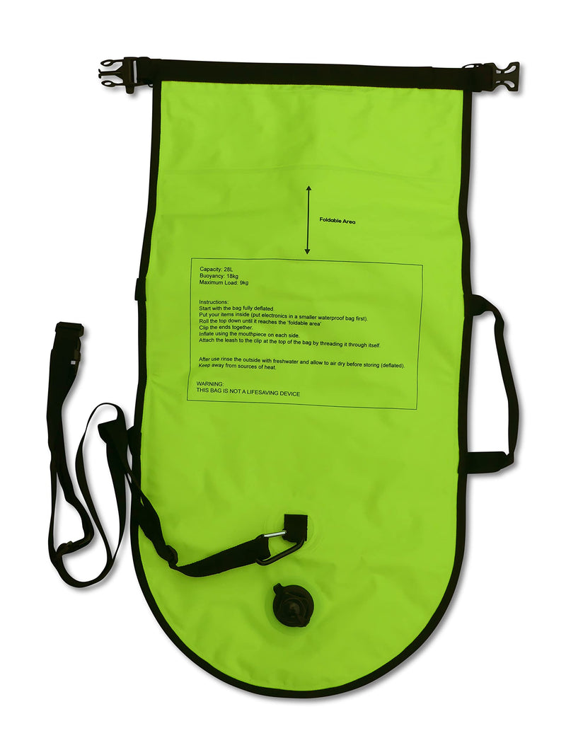 Swim Buoy Dry Bag | Double Chamber Dry Bag with Handles, Nutrition Pouch and Whistle | Flourcesent Yellow Swimming Tow Float - BeesActive Australia