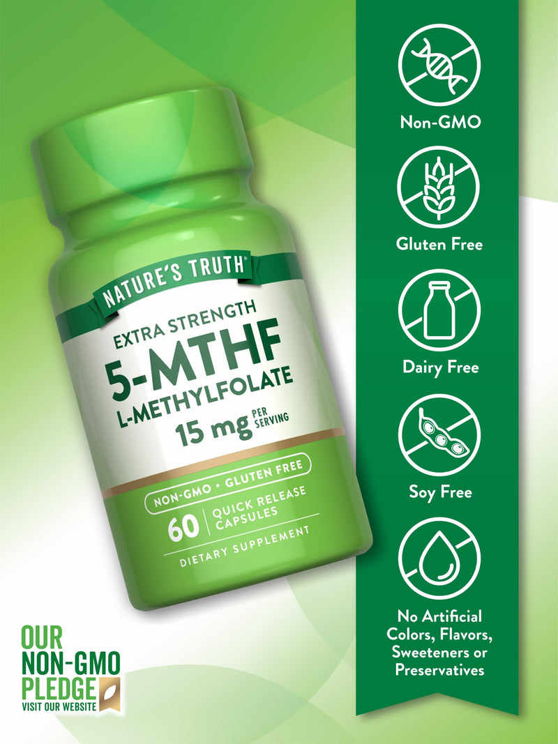 Nature's Truth L Methylfolate 15mg | 60 Capsules | Non-GMO & Gluten Free Supplement | Extra Strength | Non-GMO & Gluten Free Supplement | Extra Strength 60 Count (Pack of 1)