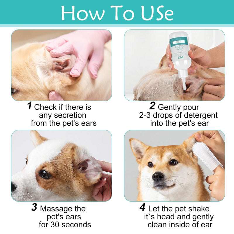 2Pack Advanced Dog Ear Cleaner, Dog Ear Cleaning Solution-Pet Ear Rinse Gently & Efficiently Dog Ear Wash-Cat & Dog Ear Clean-with 20 Cotton Swabs & 20 Finger Covers 2 Pack