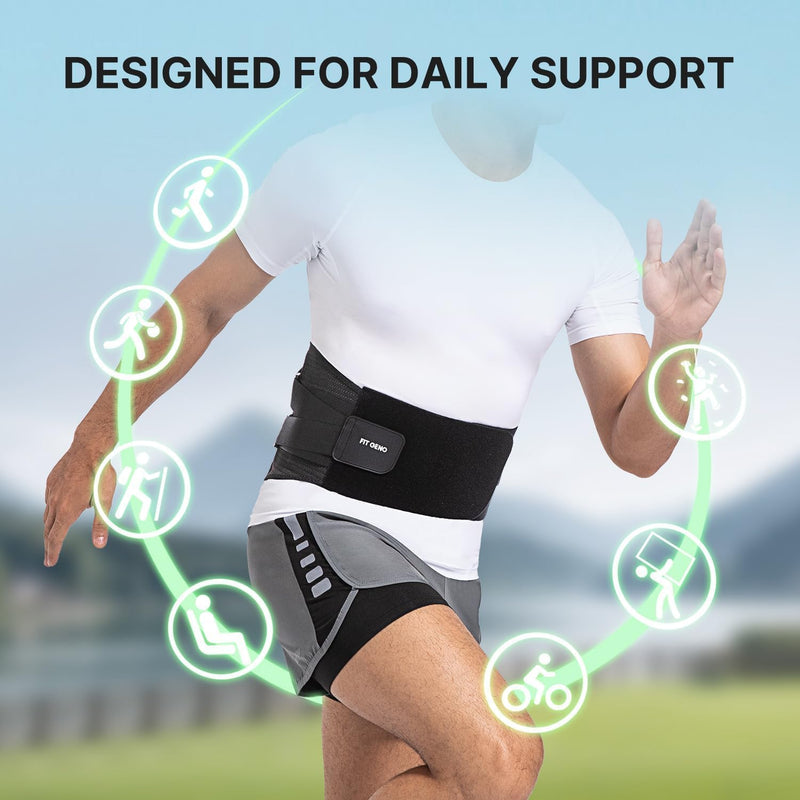 Fit Geno Back Brace for Lower Back Pain Men & Women: Adjustable Lumbar Support Brace for Pain Relief - Breathable Waist Belt for Comfort - L/XL L/XL (Waist: 38" - 46") Charcoal - BeesActive Australia