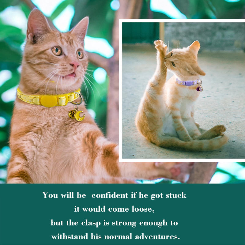 4 Pack Breakaway Cat Collar, Moons & Stars Kitten Collar, Cute Cat Collar with Bell and Safety Buckles, Adjustable Ideal for Girl Boy Cats - BeesActive Australia