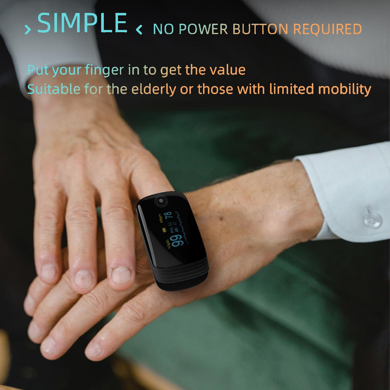Fingertip Pulse Oximeter with Respiration Rate & Respiratory Monitoring SpO2, Heart Rate, PI & RR Measurements, Blood oximeter Rechargeable 6 Display Modes & 4-Way Rotatable Screen for Home & Sports UseÔºàBlackÔºâ
