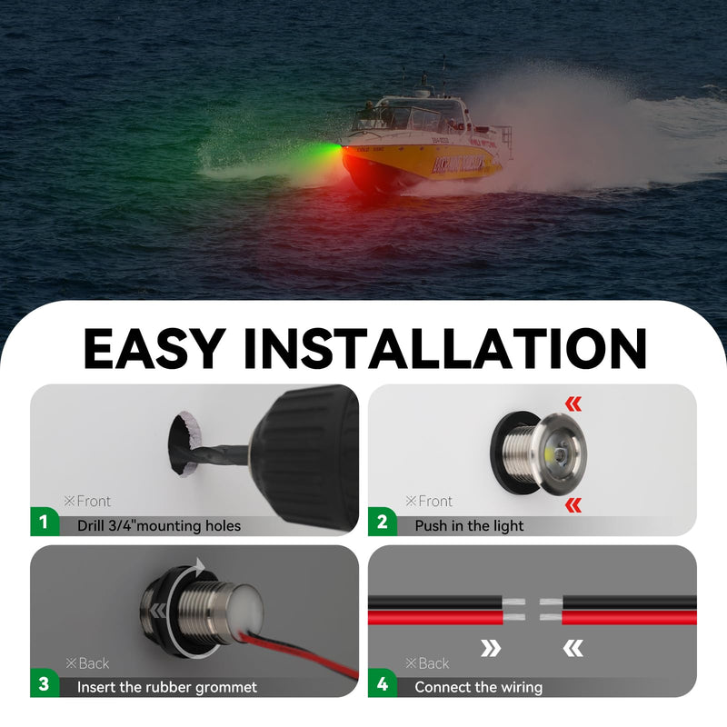 Boat Navigation Lights, Marine Boat Nav Lights, Red and Green Bow Lighting, Night Fishing Lights, Deck Lights, IP68 Waterproof LED Lighting for Pontoon Bas Dinghy Jon RED&GREEN - BeesActive Australia