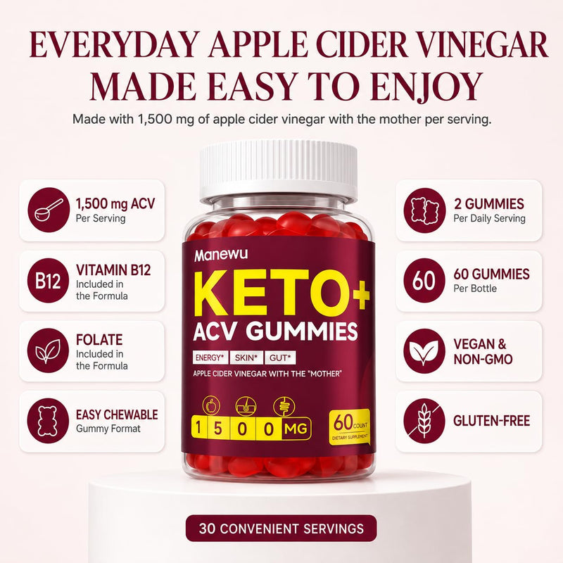Apple Cider Vinegar Gummies with Mother, B Vitamins, 120 Count, 2 Pack | Twin-bottle supply with 0 g total sugars per serving and a vegan gummy format for home, work and travel.