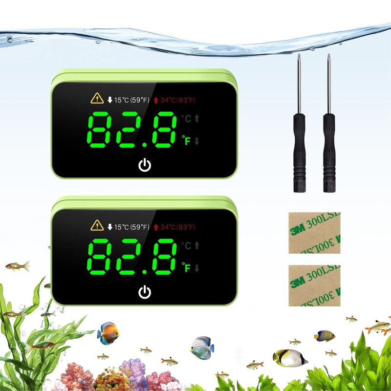 MoonOrange Digital Aquarium Thermometer, Stick-on Fish Tank Thermometer with LED Display, Wireless Aquarium Temperature Measurement with Battery-Change Tool and Extra Sticker.(Green*2) Green-2 Pack - BeesActive Australia