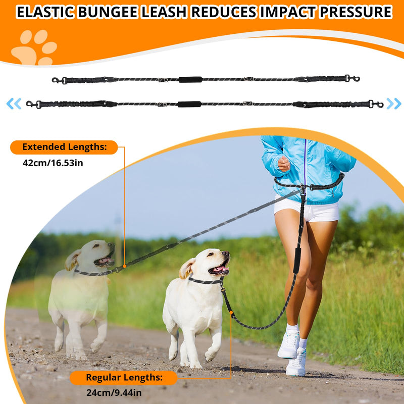 Heavy Duty Hands Free Dog Leash, 10FT Adjustable Handsfree Dog Training Leash with Shock Absorbing Bungee, No Pull Tangle Free Reflective Body Waist Leash for Dog Walking Running Black - BeesActive Australia