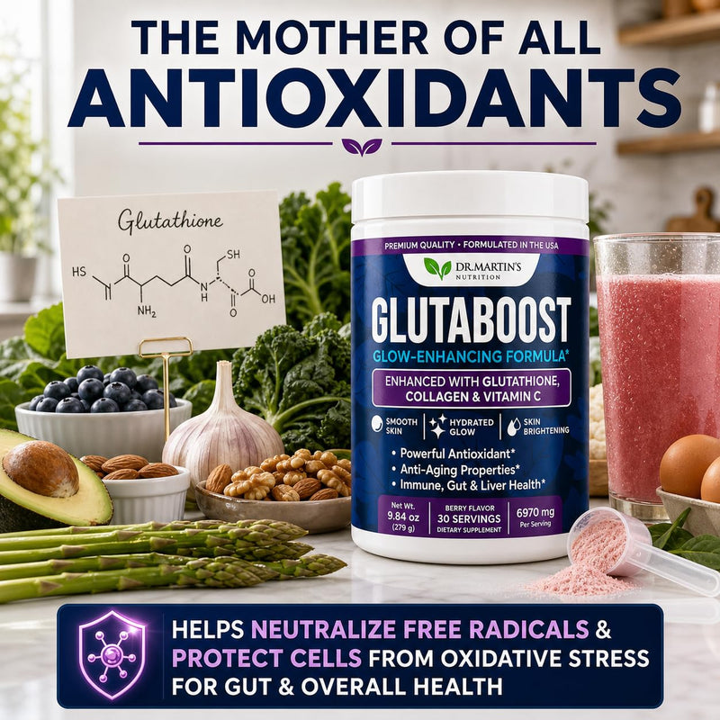 6970mg Glutathione Powder for Skin Brightening, Collagen & Vitamin C | Berry Flavor Drink Mix, L-Glutathione, Fades Dark Spots, Anti-Aging Antioxidant, Clear Skin Supplement for Women, 30 Servings