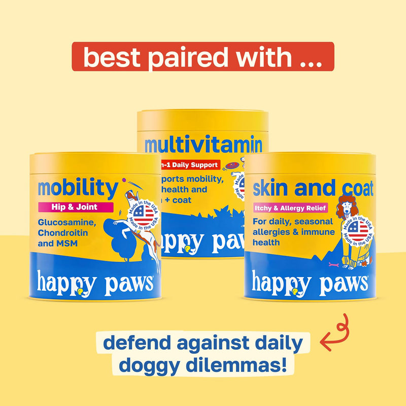 Happy Paws 10-in-1 Dog Multivitamin, Supplements for Dogs for Daily Nutritional & Immune Support, Suitable for All Breeds & Ages with Coconut Oil, Vitamin D3 and Biotin, Vegan Lamb Flavor, (100 Chews) 100 Count