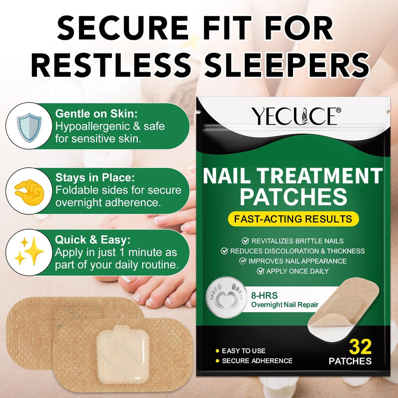 Toenail Treatment Extra Strength - 32 Pcs Nighttime Nail Patches for Toenails - Toe Nail Treatments for Nails Repair & Care - Easy to Use - BeesActive Australia
