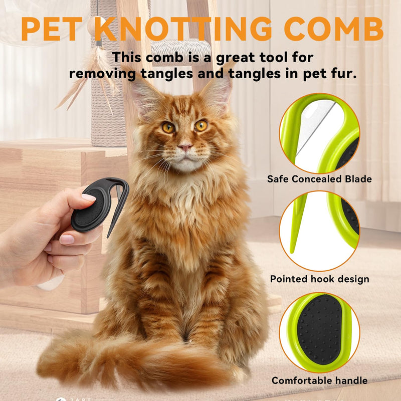 Pack of 2 Pet Knotting Comb, Grooming Knife for Long-Haired Pets, 3 in 1 Multifunctional Hair Removal Comb, Detangling Knife Cat, Splitter Fur Detangler Detangling Comb for Dogs. (orange+green) orange+green - BeesActive Australia