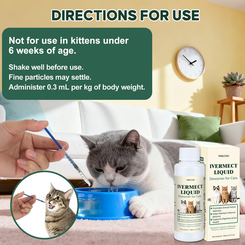 lvermect for Cat – Broad Spectrum Digestive & Gut Balance Liquid for Cats, Supports Internal Cleanse, Digestive Comfort and Daily Wellness for Kittens and Adult Cats, Gentle Cat Drops - 100mL