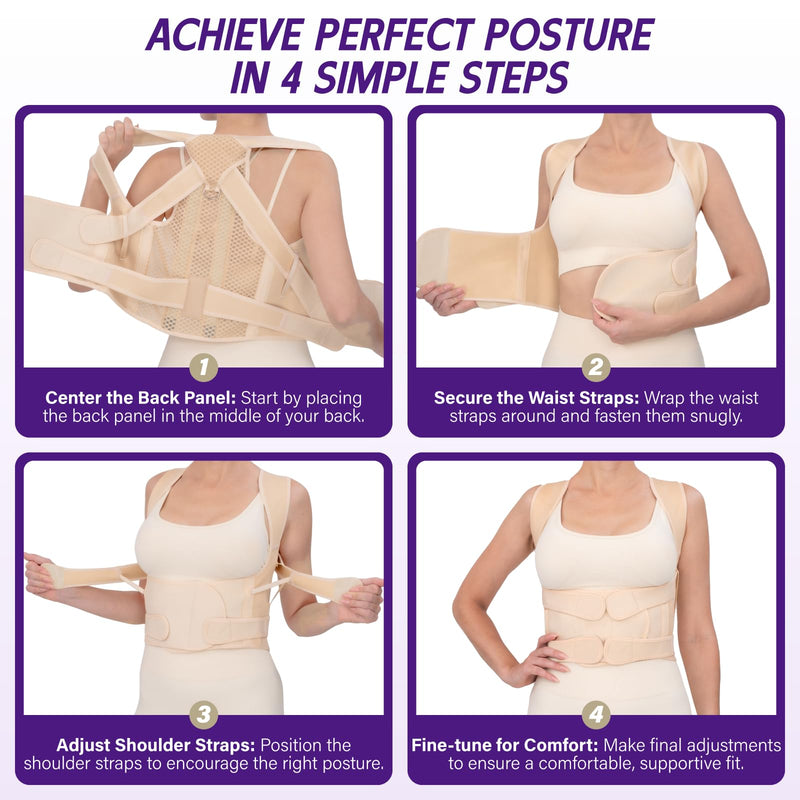 Back Brace Posture Corrector for Women & Men, Adjustable Full Back Support, Shoulder Straightener for Upper & Lower Back Pain Relief-Scoliosis, Hunchback, Waist Trainer (Medium, Beige) Medium - BeesActive Australia