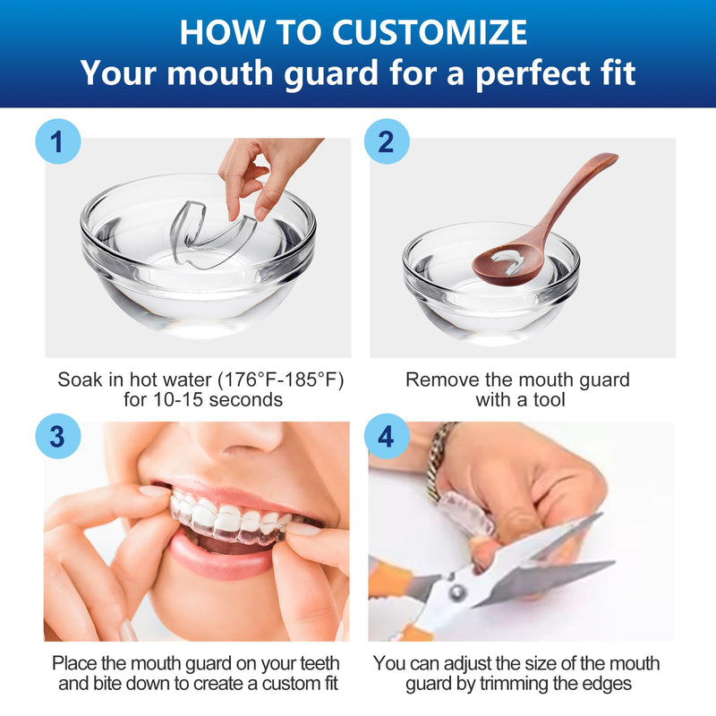Mouth Guard for Sleeping 4PCS with 12 Cleaning Tablets, Mouthguard for Grinding & Clenching Teeth at Night, Night Guards for Grinding of Teeth, Dental Bite & Boil Guard Clear - BeesActive Australia