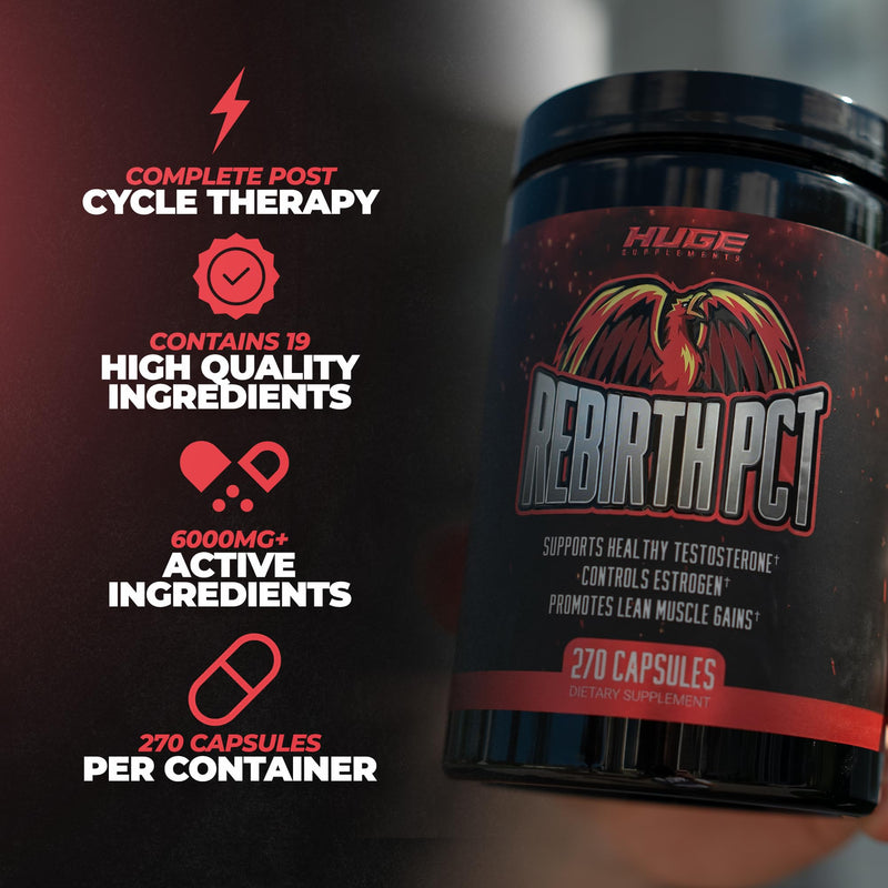 Rebirth PCT Supplement for Men, Most Stacked & Complete Post Cycle Therapy Formula - Science-Backed Ingredients & Optimal Dosages, Supercharge Recovery & Maintain Gains from Your Cycle (270 Capsules) - BeesActive Australia