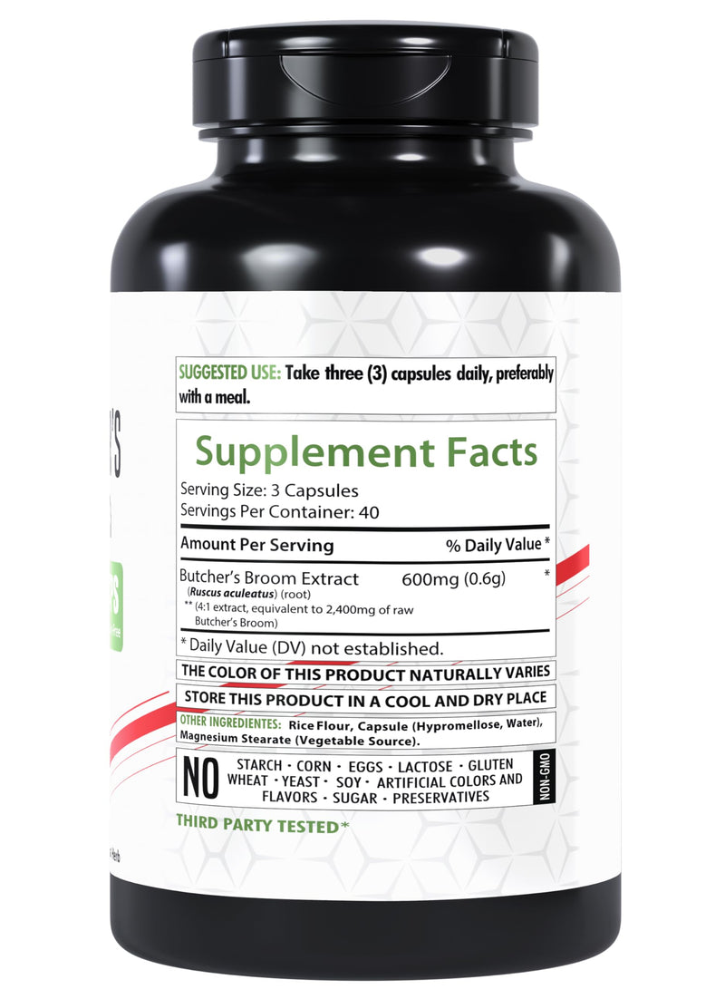 Healthfare Butcher’s Broom Capsules 2400mg | 120 Veg Capsules | Premium Herbal Formula | Non-GMO | Gluten-Free (Pack of 2) 120 Count (Pack of 2)