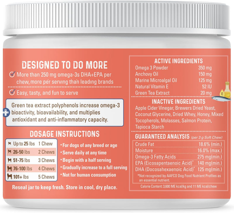 Bernie’s OMG!!! Omegas 5X Extra Strength Omega-3s DHA+EPA, Chews with Fish Oil for Dogs, Ultimate Skin & Coat, Works as Dog Allergy Chews, Dog Calming Chews, Joint Supplement. (Salmon) Salmon - BeesActive Australia