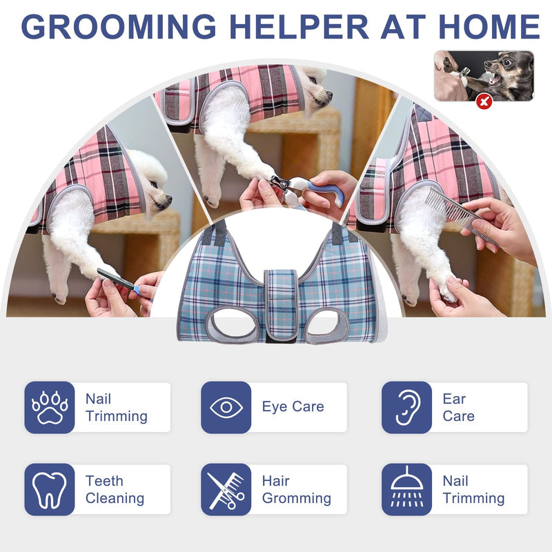 BEAUTYZOO Dog Grooming Hammock, Medium Dog Sling for Nail Trimming, Dog Hanging Harness for Claw Care with Thick Fabric Neck Support Wide Strap Restraint Cat Grooming Hammock, Blue L L (Leg Spacing: 10.6-15" / Max W: 60lbs)