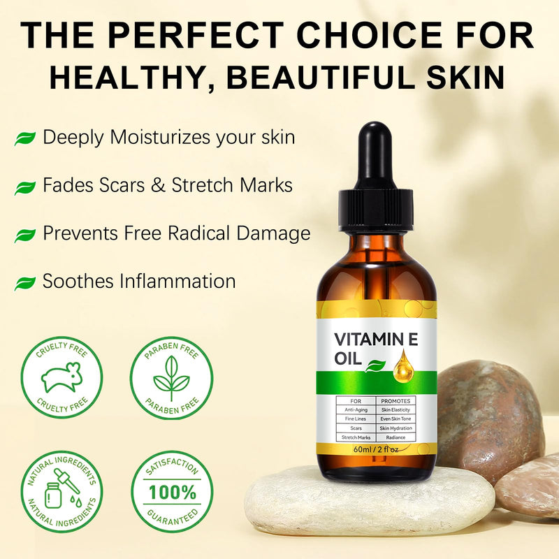 Vitamin E Oil for Skin, Hair & Scars - 75,000 IU, 100% Pure Natural Body Oil, Anti-Aging Face Moisturizer, Fades Stretch Marks, Nourishes Dry Skin & Nails, 4 Fl Oz 2