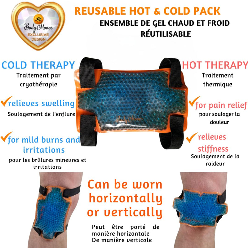 BodyMoves Kid's Knee Brace Support Plus Hot and Cold Ice gel Pack for stabilizing patella meniscus tear ligament injury prevention (SPORTY BLACK) SPORTY BLACK