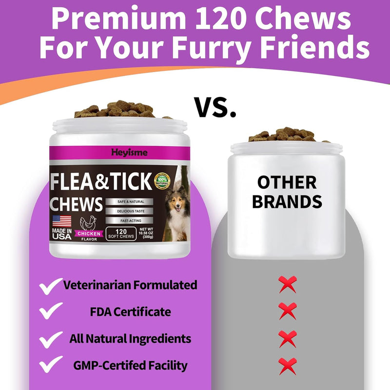 Flea and Tick Prevention for Dogs Chewables, Natural Dog Flea and Tick Control Supplement, Flea Treatment for Dogs, Oral Flea and Tick Chews Treats for All Breeds and Ages (Chicken, 120 Chews) Chicken - BeesActive Australia