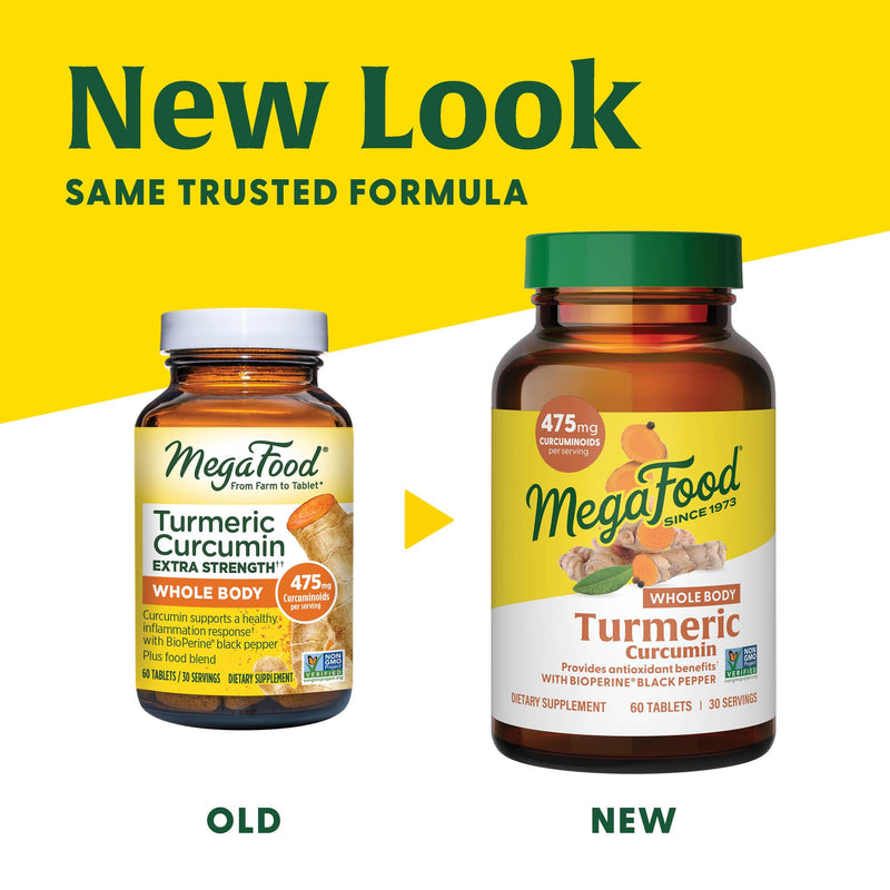 MegaFood Turmeric Curcumin Extra Strength - Whole Body - Turmeric Curcumin with Black Pepper- 475mg Curcuminoids - Holy Basil, Tart Cherry - Made without 9 Food Allergens - 120 Tabs (60 Servings) 120 Count (Pack of 1) - BeesActive Australia