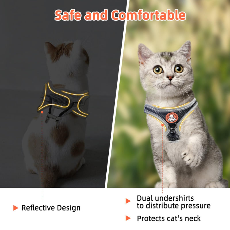 Adjustable Cat Harness Set with Leash, Soft Harness Cat Harness with Reflective Strips Leash Escape-Proof Breathable Cat Leash with Harness for Cats M & S Black - BeesActive Australia