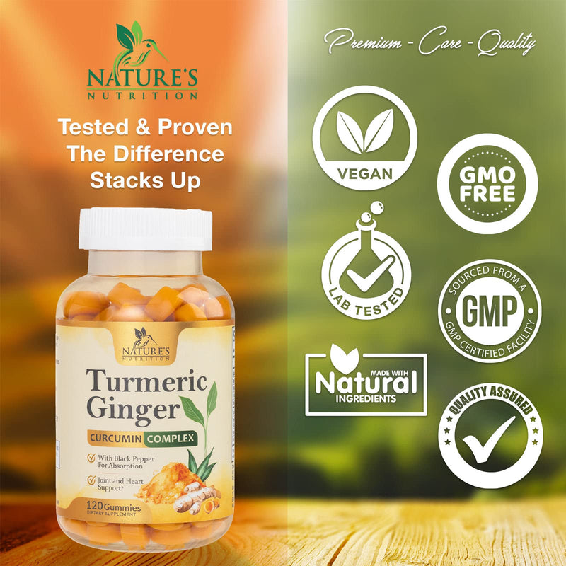 Turmeric Curcumin & Ginger Gummies 95% Curcuminoids with Black Pepper Extract for Max Absorption Joint Support, Nature's Tumeric Herbal Extract Supplement, Vegan Gummy Capsules, Non-GMO - 120 Gummies 120 Count (Pack of 1) - BeesActive Australia