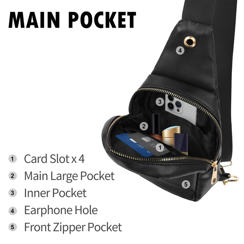 VOROLO Large PU Sling Bag For Women and Men Crossbody Bag For Women and Men Cross Body bag with Ajustable Strap Black 03 PU PU Black
