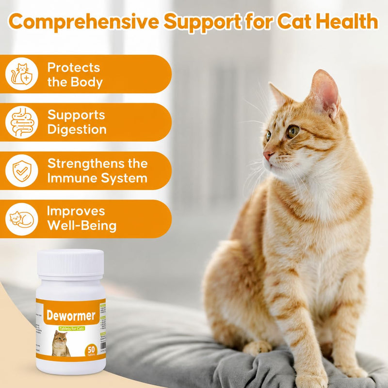 Dewormer for Cats and Kittens, Praz-qantl Tablets Broad Spectrum Dewormer for Tapeworms, Hookworms & Roundworms, 50 Tablets