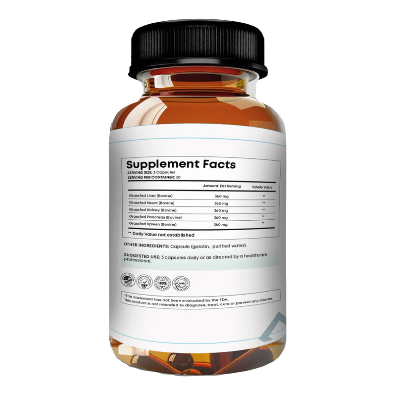 Bullox Supplements. Grass Fed Beef Organs, Freeze Dried Liver, Heart, Kidney, Pancreas and Spleen, Natural Multi-Vitamin Supporting Wellness and Whole Body Nutrition. Non GMO, Free Pesticides.