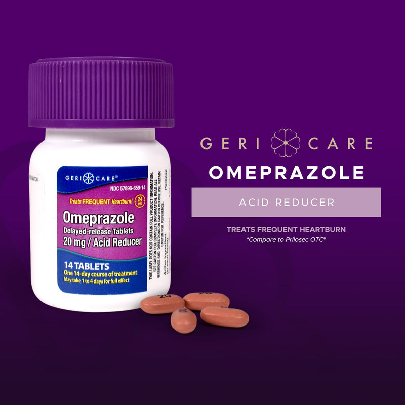GeriCare Omeprazole Delayed Release Tablets 20mg Stomach Acid Reducer Pills for 24 Hour Heartburn Relief- Acid Reflux Medicine to Treat Frequent Heartburn- Anti-Acid Relief Tablets 42 Count (2 Pack)