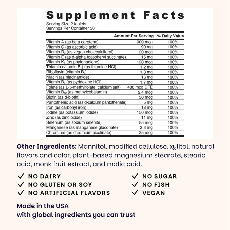 EZ Melts Multivitamin + Iron - Daily Multivitamin for Women & Men - Supports Healthy Energy Levels & Antioxidant Protection - Non-GMO & Vegan - Tropical Cherry - 120 Dissolvable Tablets (60 Servings) 60 Count (Pack of 2)