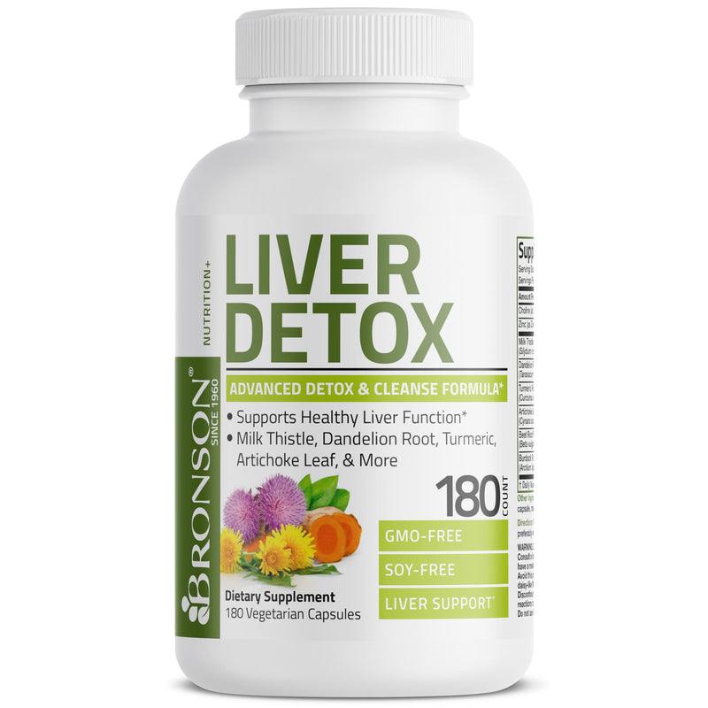 Bronson Liver Detox Advanced Detox & Cleansing Formula Supports Health Liver Function with Milk Thistle, Dandelion Root, Turmeric, Artichoke Leaf & More, Non-GMO, 180 Vegetarian Capsules Unflavored 180 Count (Pack of 1) - BeesActive Australia