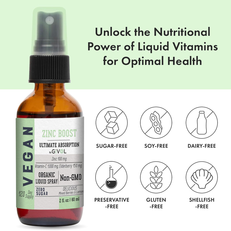 Organic ZINC Boost Mist 100 g (Extra Strength) - Sugar Free with Vit C and Elderberry Extract - Vegan Liquid Spray for Kids and Adults - Easy Absorption - Non-GMO - (60 ml) 60 Days Supply a) Zinc Boost - BeesActive Australia