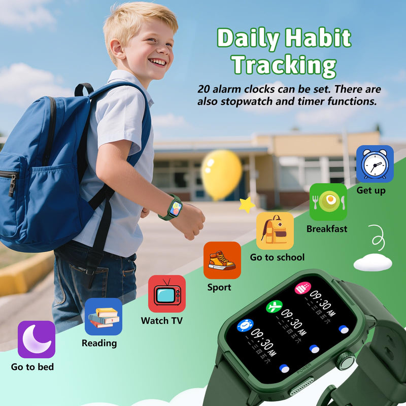 Kids Smart Watch for Boy Girl, Kids Watches with 19 Sport Modes, Heart Rate, Sleep Monitor, Pedometer, Alarm Clock, IP68 Waterproof Fitness Tracker, Gift for 6-16 Year Old Boys Girls Toys (Green) Green - BeesActive Australia